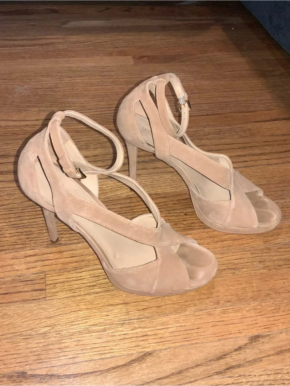 Michael Kors Suede Crisscross Ankle-Strap Heels in Beige
